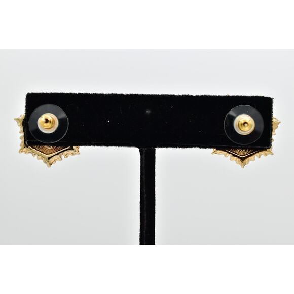 Christian Dior Vintage Black Cabochon Earrings Crystal Gold NOS Signed 80s BinQ - Picture 10 of 12